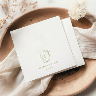 Servilleta De Papel Olive Line Art Crest Floral de Boda 