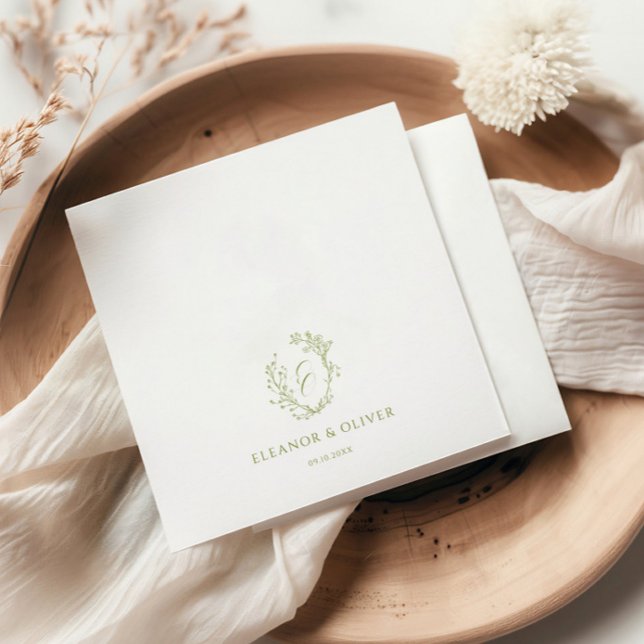 Servilleta De Papel Olive Line Art Floral Crest Wedding  (Subido por el creador)