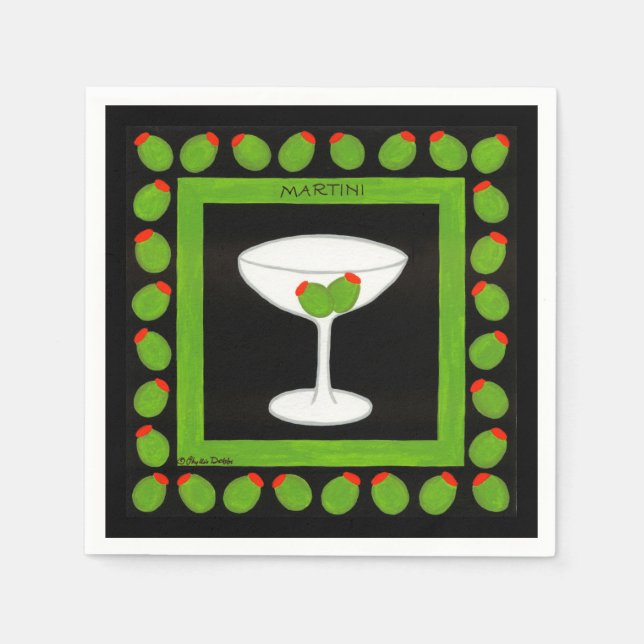 Servilleta De Papel Olive Martini bebida retro Personalizado negro ver (Anverso)