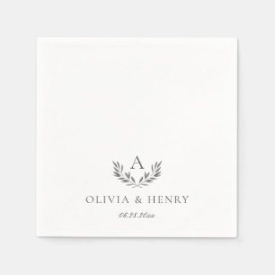 Servilleta De Papel Olivia Elegant Gray Monograma Simple Boda