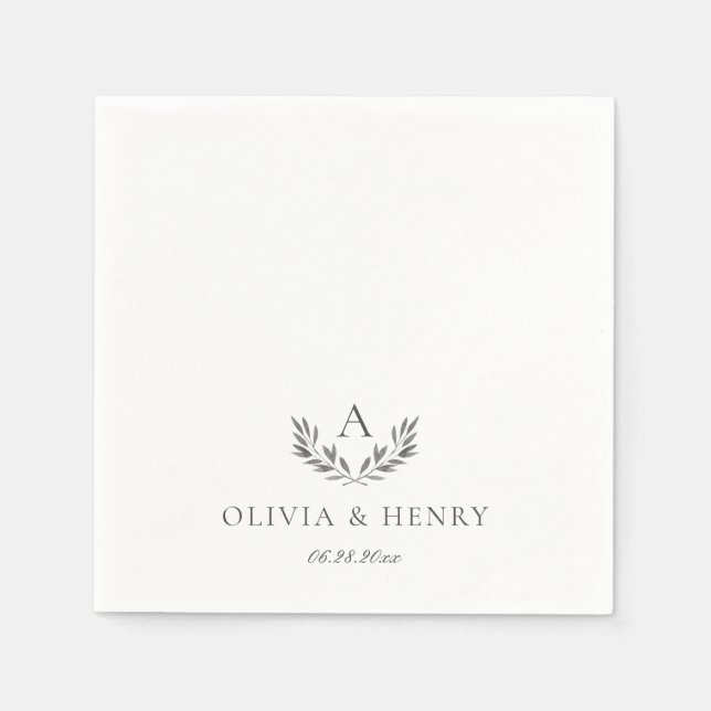 Servilleta De Papel Olivia Elegant Gray Monograma Simple Boda (Anverso)