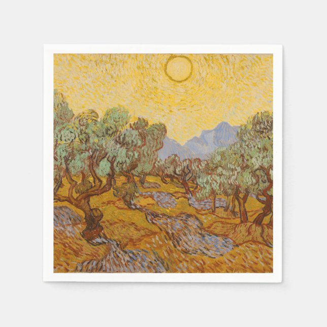 Servilleta De Papel Olivos de Van Gogh Cielo Sol Amarillo (Anverso)
