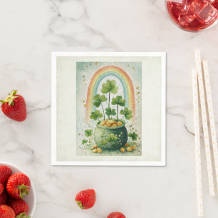 Servilleta De Papel Olla Vintage de Oro y Arcoíris