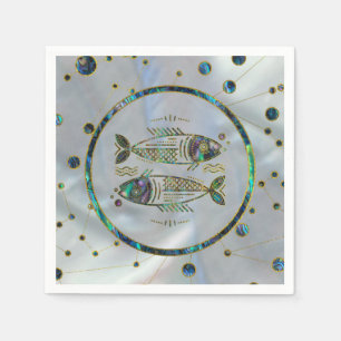 Servilleta De Papel Olmo del oro del zodiaco de Piscis en la