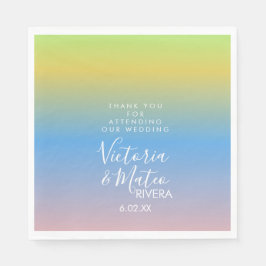 Servilleta De Papel Ombre Arcoíris Amarillo Azul Rosa Boda Agradecimie