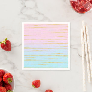 Servilleta De Papel Ombre azul rosado con líneas doradas delgadas