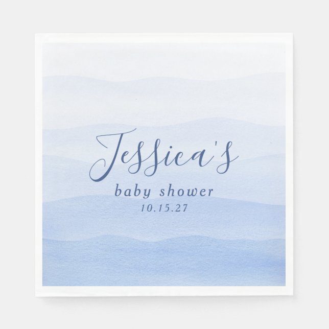 Servilleta De Papel Ombre Gradiente Dip Dye Blue Baby Shower (Anverso)