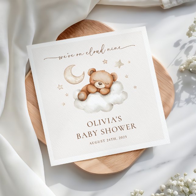 Servilleta De Papel On Cloud Nine Neutral Teddy Bear Baby Shower  (Subido por el creador)