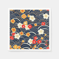 Onda Japonesa de Ciruela Floral Patrón en Azul Mar