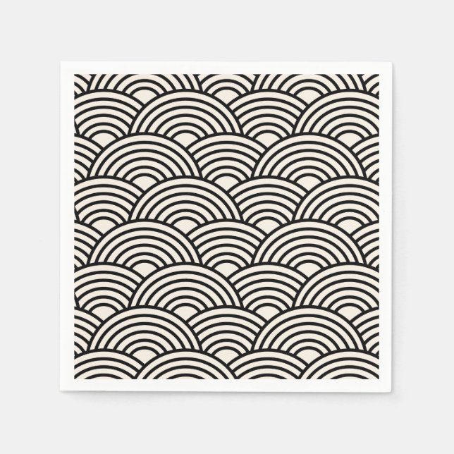 Servilleta De Papel Onda Japonesa Seigaiha Blanco Negro Y Crema (Anverso)
