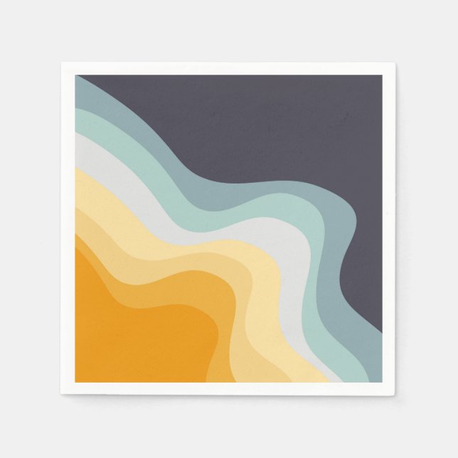 Servilleta De Papel Ondas de estilo retro azul y amarillo (Anverso)