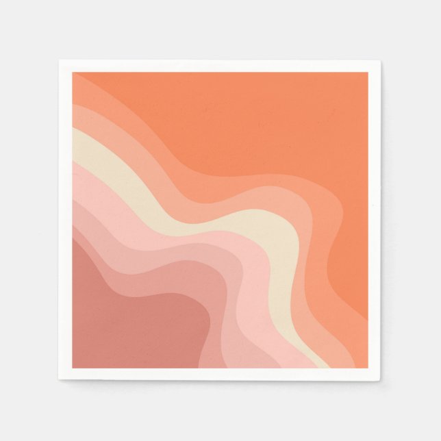 Servilleta De Papel Ondas de estilo retro rosa y naranja (Anverso)