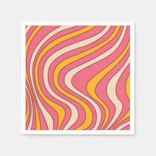 Servilleta De Papel Ondas de estilo retro rosa y naranja