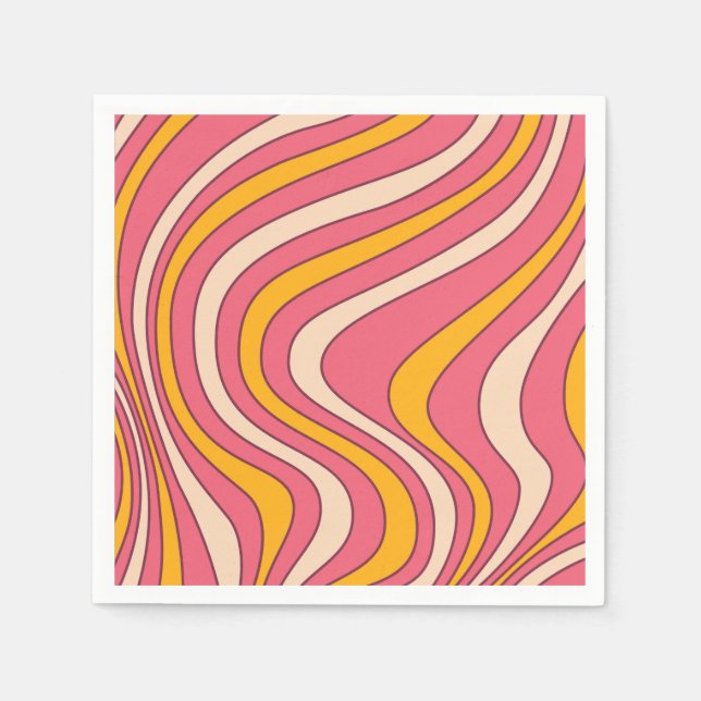 Servilleta De Papel Ondas de estilo retro rosa y naranja (Anverso)