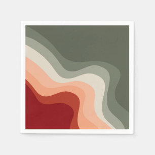 Servilleta De Papel Ondas de estilo retro verde y rojo