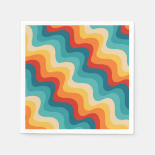 Servilleta De Papel Ondas diagonales de color en estilo retro