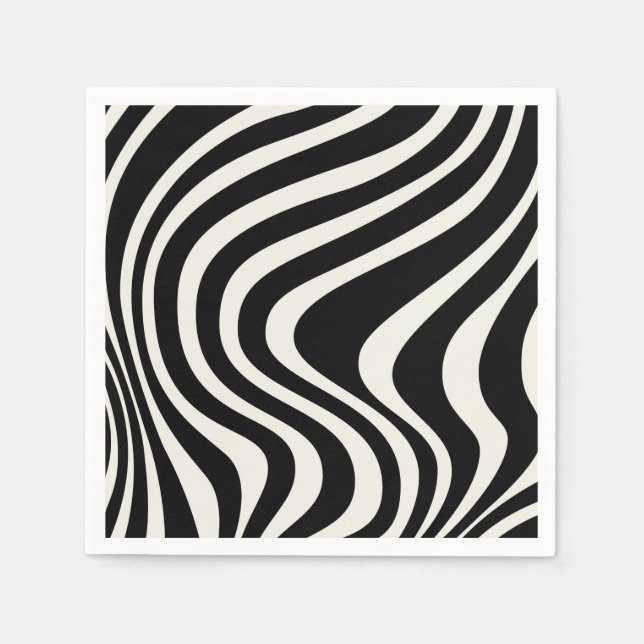 Servilleta De Papel Ondas retro en blanco y negro (Anverso)
