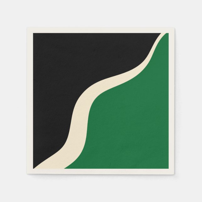 Servilleta De Papel Ondas simples 3 en verde, crema y negro (Anverso)