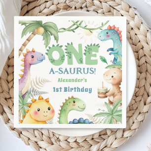Servilleta De Papel One A-Saurus Boy Dinosaur 1er cumpleaños