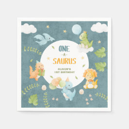 Servilleta De Papel One-A-Saurus Dinosaur 1st Birthday Party
