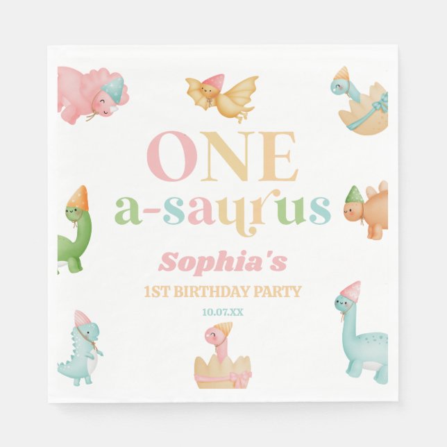 Servilleta De Papel One A-Saurus Dinosaur Primera Fiesta de Cumpleaños (Anverso)