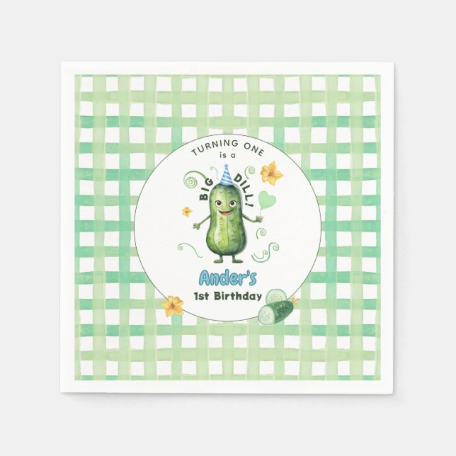 Servilleta De Papel One Big Dill Pickle First Birthday Blue (Anverso)