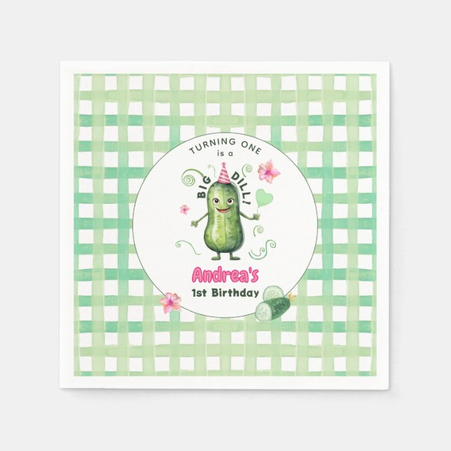 Servilleta De Papel One Big Dill Pickle First Birthday Pink (Anverso)