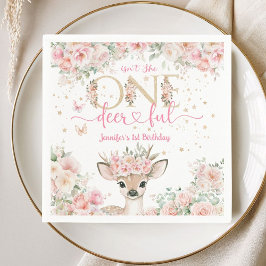 Servilleta De Papel One-Deer-Ful 1st Birthday Girl Pink Fawn Paper