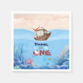 Servilleta De Papel One Fishing One Pescador One Birthday Paper Napkin