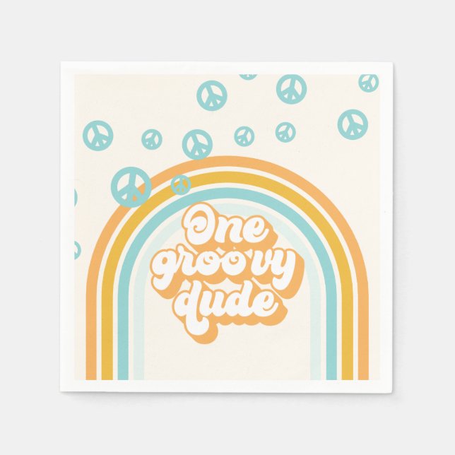 Servilleta De Papel One Groovy Dude Retro Boy primer cumpleaños (Anverso)
