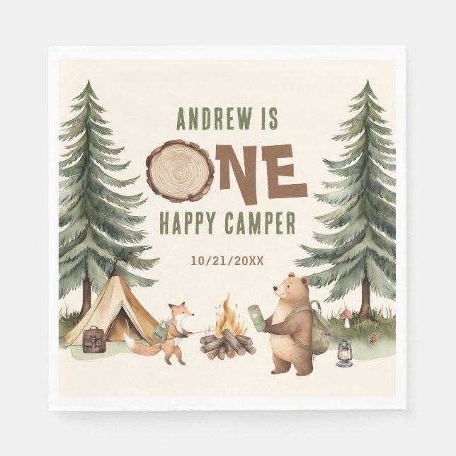Servilleta De Papel One Happy Camper 1st Birthday Napkins (Anverso)