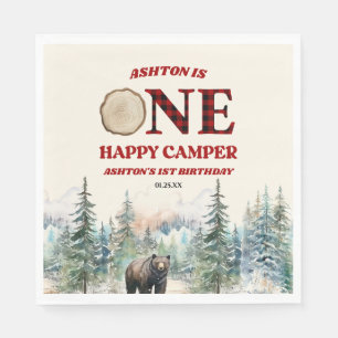 Servilleta De Papel ONE Happy Camper Bear Red Primer Fiesta de Cumplea