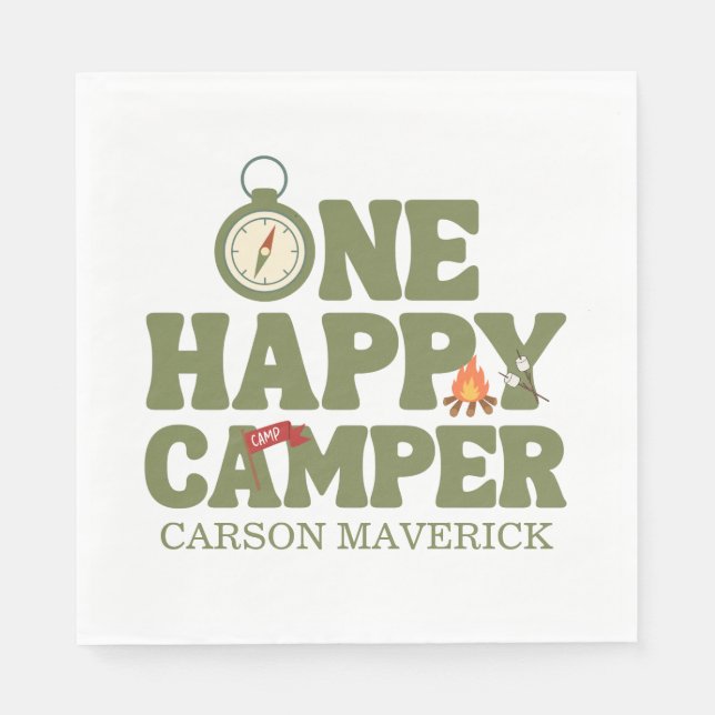 Servilleta De Papel One Happy Camper Boys Birthday  (Anverso)