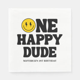 Servilleta De Papel One Happy Dude Boy's Retro 1st Birthday 