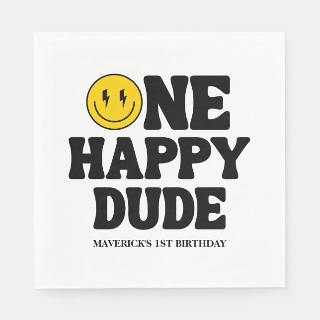 Servilleta De Papel One Happy Dude Boy's Retro 1st Birthday  (Anverso)