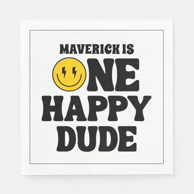 Servilleta De Papel One Happy Dude Boy's Retro 1st Birthday  (Anverso)