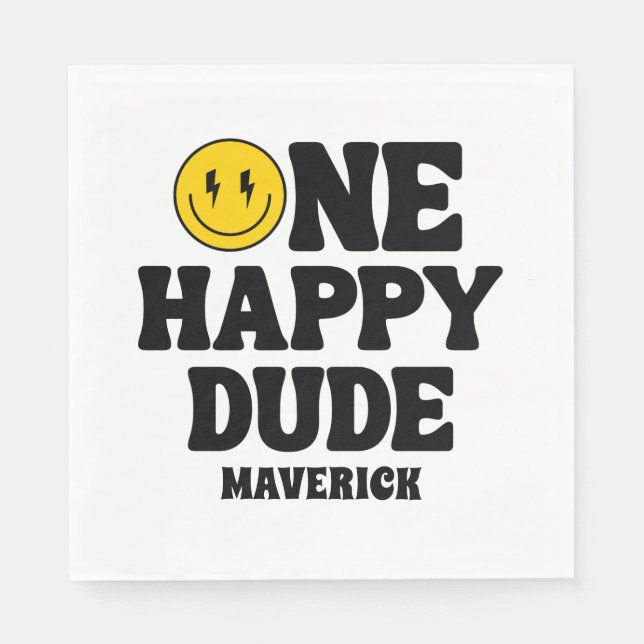 Servilleta De Papel One Happy Dude Boy's Retro 1st Birthday  (Anverso)