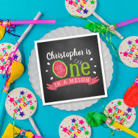 One In A Melon Chalkboard Primer cumpleaños