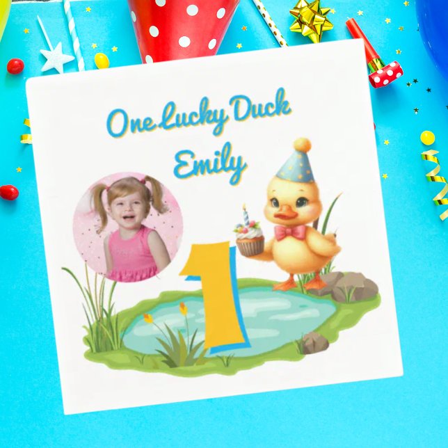 Servilleta De Papel One Lucky Duck Kids 1st Birthday Photo (Subido por el creador)