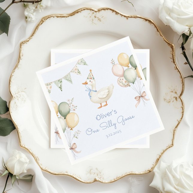 Servilleta De Papel One Silly Goose Balloons Boy 1er cumpleaños (Subido por el creador)