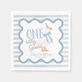 Servilleta De Papel One Silly Goose Blue Bow 1st Birthday