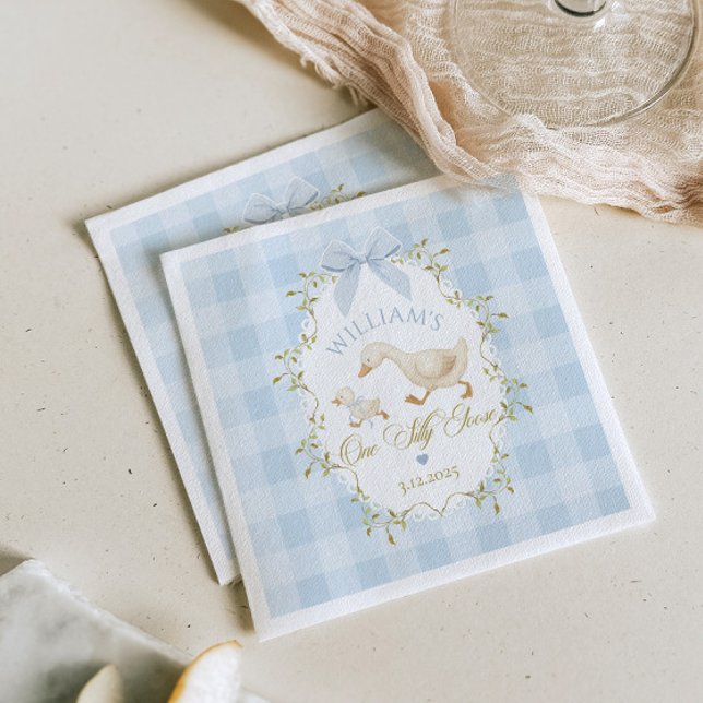 Servilleta De Papel One Silly Goose Blue Gingham Boy 1st Birthday (Subido por el creador)