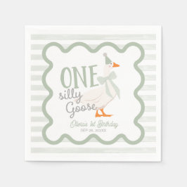 Servilleta De Papel One Silly Goose Green Bow 1st Birthday