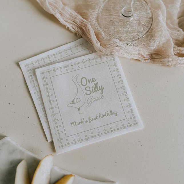 Servilleta De Papel One Silly Goose Green Hand Drawn 1st Birthday  (Subido por el creador)