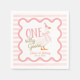 Servilleta De Papel One Silly Goose Pink Bow 1st Birthday