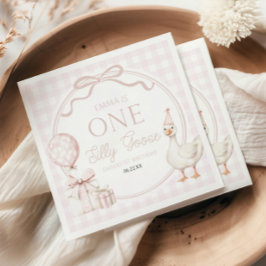 Servilleta De Papel ONE Silly Goose Pink Bow 1st Birthday Party