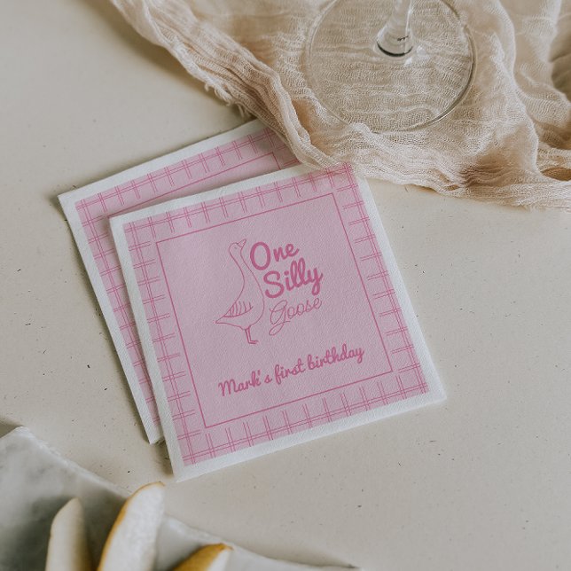 Servilleta De Papel One Silly Goose Pink Hand Drawn Girl 1st Birthday  (Subido por el creador)