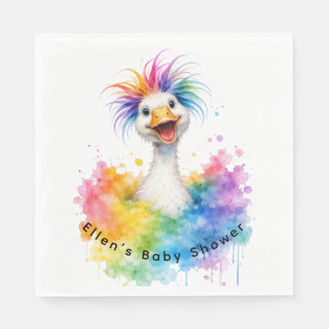 Servilleta De Papel One Silly Goose Rainbow Baby Shower (Anverso)