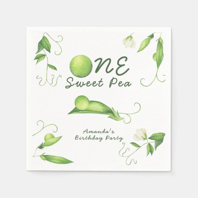 Servilleta De Papel One Sweet Pea First Birthday (Anverso)