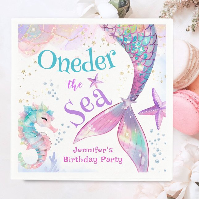 Servilleta De Papel Oneder The Sea Mermaid 1er cumpleaños Púrpura Rosa (Subido por el creador)